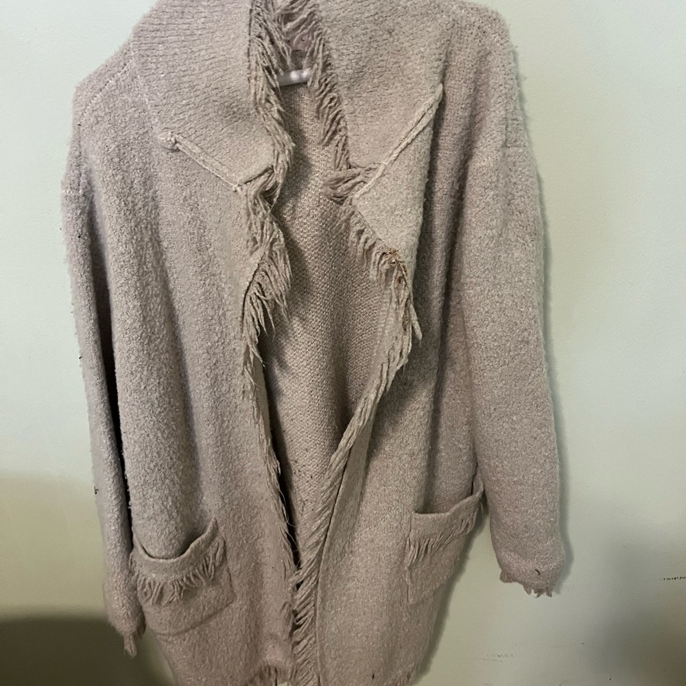 ESQUALO Beige Fringed Cardigan